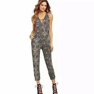Michael Stars XS Cropped Snakeskin Pattern Black & White Jumpsuit Bodysuit